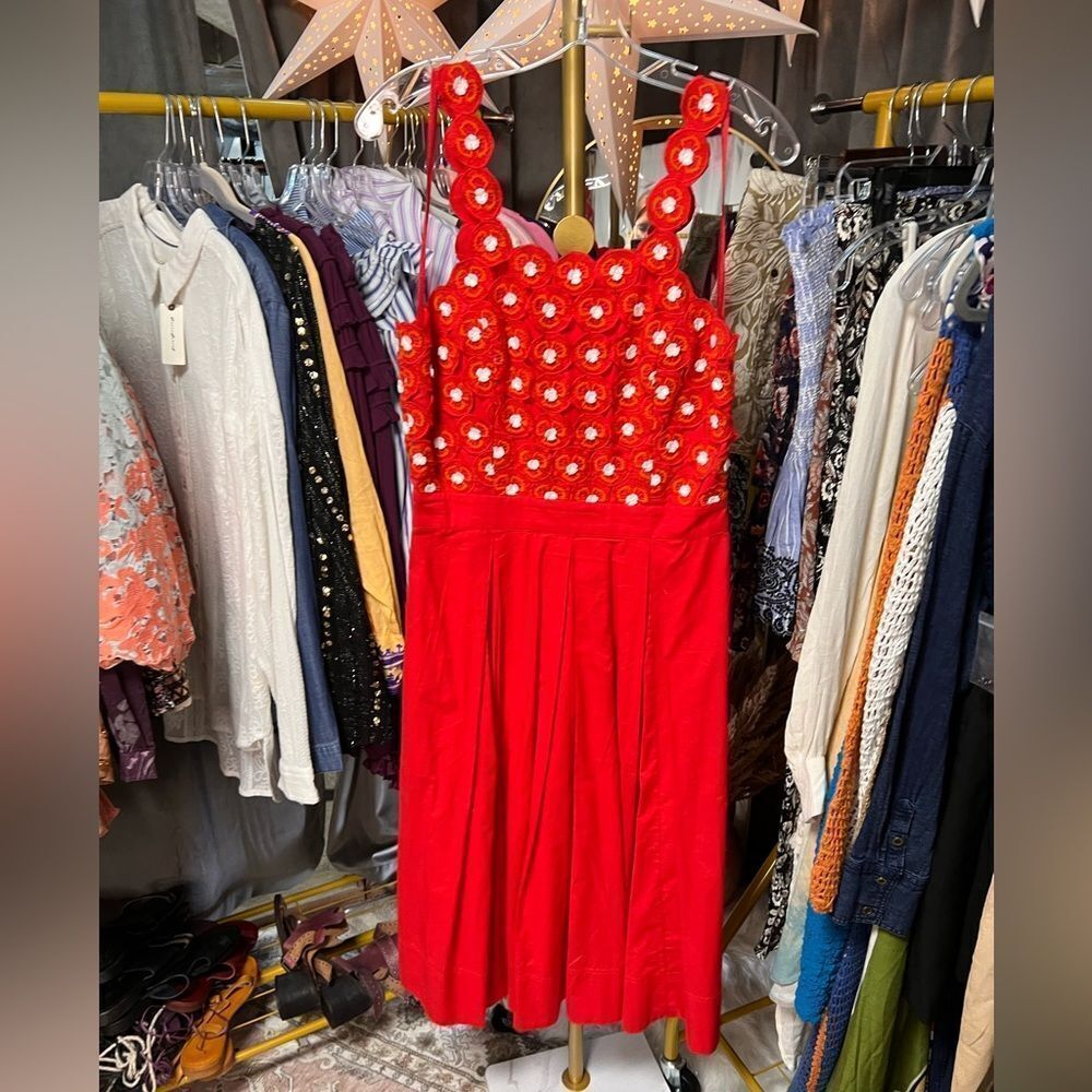 Maeve x Anthropologie Crochet Poplin Halter Midi Dress in Red - Picture 7 of 11